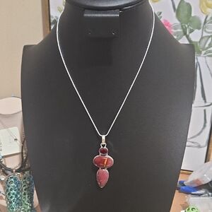 Chic Sterling Plated Silver and Red Gemstone Necklace